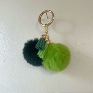 Forest Green & Green Pom-Pom Keychain with Tassels